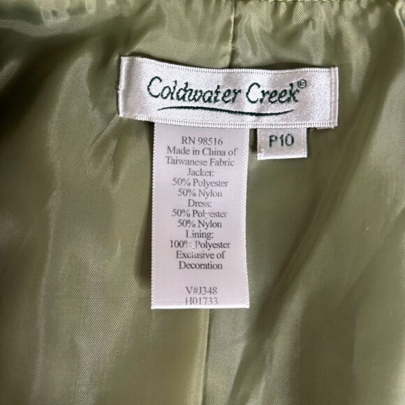 Coldwater Creek Two Piece Green Brocade Dress Jacket Set Petite 10 Green Beaded - Picture 9 of 9